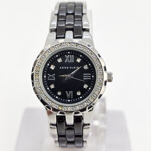 Anne Klein Women's Watch 28MM Black Dial Gray Black Bracelet Band 6" New Battery